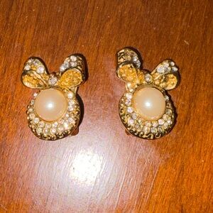 Elegant Gold and Pearl Bow Earrings